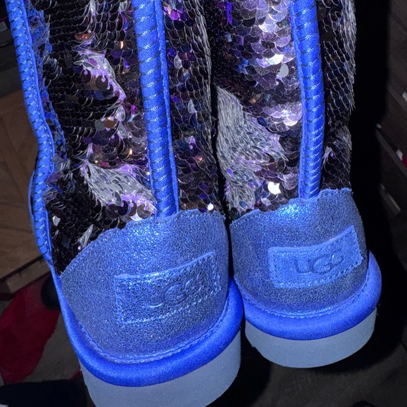 UGG Black Sequin Boots with Blue Trim - Picture 3 of 5